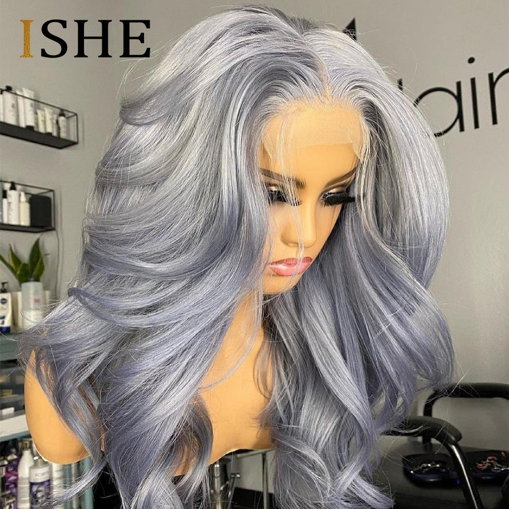 Grey Wig Body Wave Transparent Lace Front Wig 30 Inch Human Hair Wigs For Women Pre Plucked Brazilian Remy Hair Lace Wig ISHE