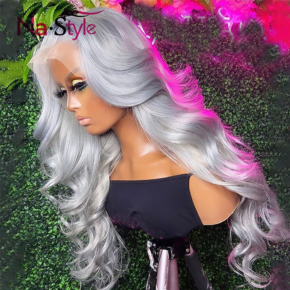 Grey Human Hair Wig Blonde 613 Lace Part Wig Colored Human Hair Wigs For Women Transparent Lace Wigs Preplucked Hairline