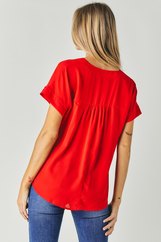 V NECK DOLMAN SLEEVE SOLID BASIC TOP