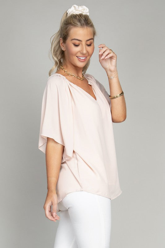 Solid Notched Neck Blouse