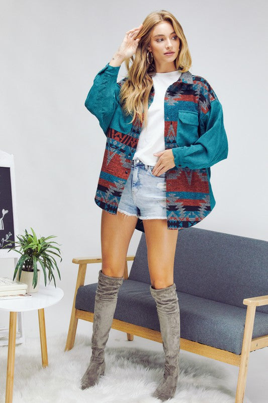 PRINTED BUTTON DOWN LONG SLEEVE JACKET