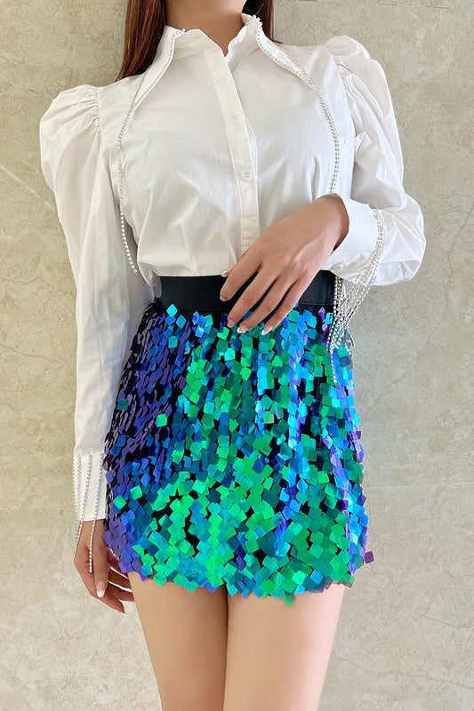 Scale Sequin Mini Skirt