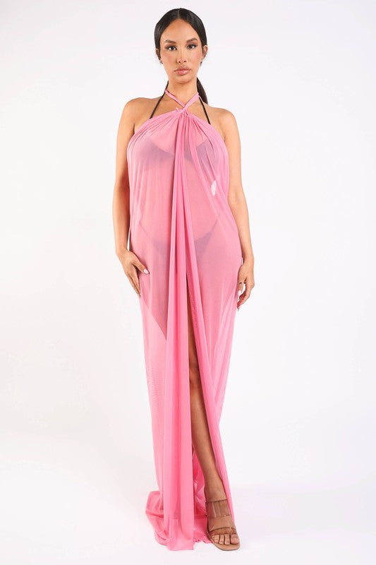 Haltered front slit maxi coverup