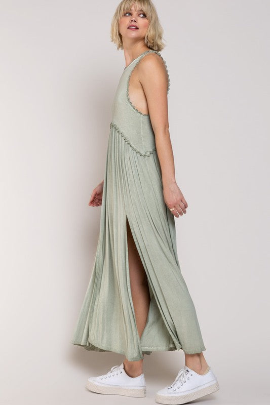 Stone Washed Side Slit Cut Out Maxi Dress