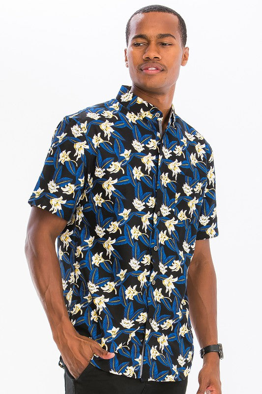 Men's Hawaiian Print Button Down Shirt