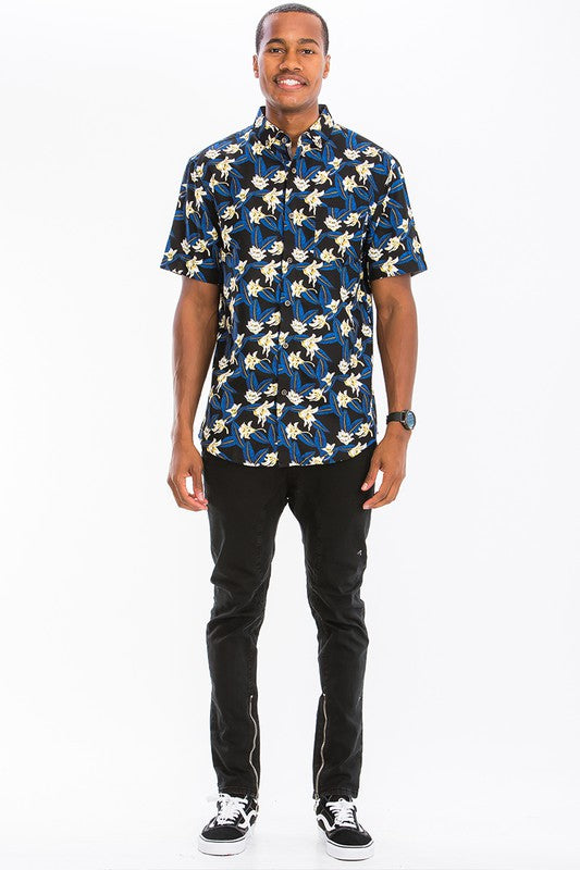 Men's Hawaiian Print Button Down Shirt