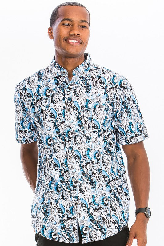 Men's Hawaiian Print Button Down Shirt