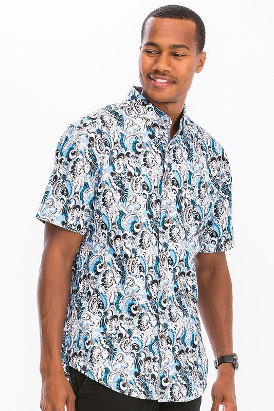 Men's Hawaiian Print Button Down Shirt