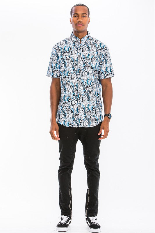 Men's Hawaiian Print Button Down Shirt