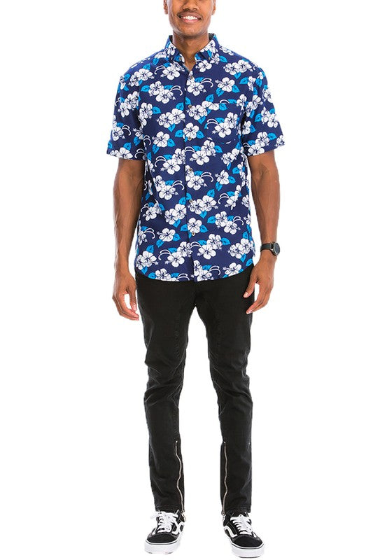 Men's Hawaiian Print Button Down Shirt