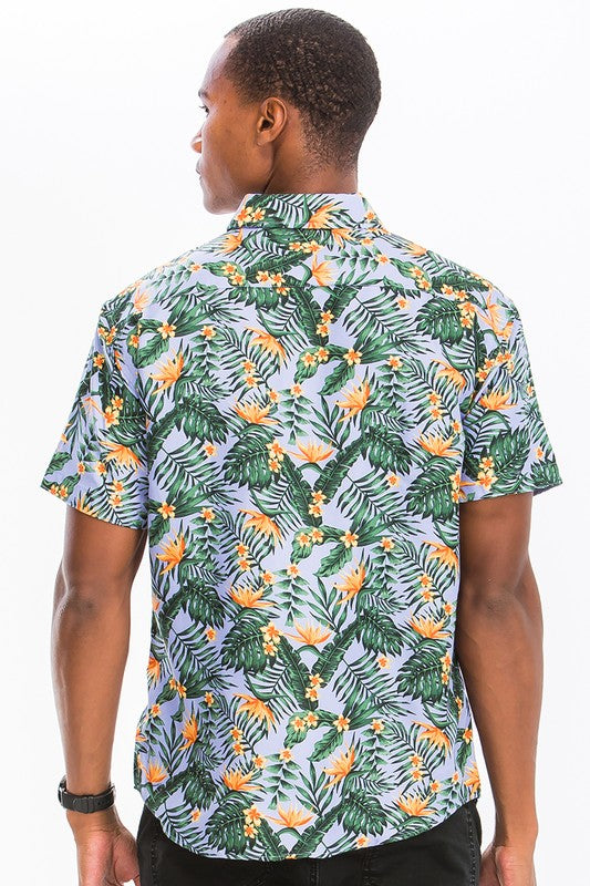 Men's Hawaiian Print Button Down Shirt