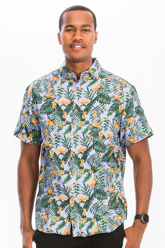 Men's Hawaiian Print Button Down Shirt