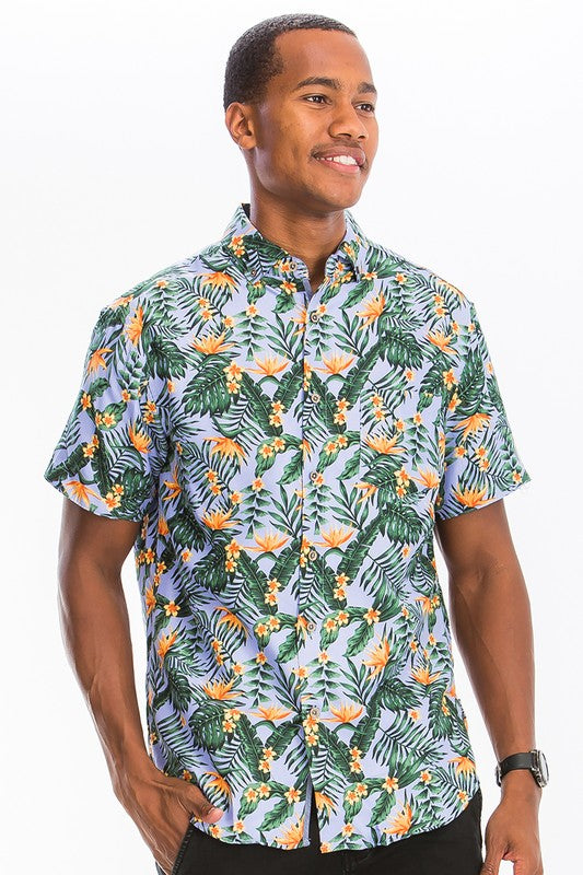 Men's Hawaiian Print Button Down Shirt