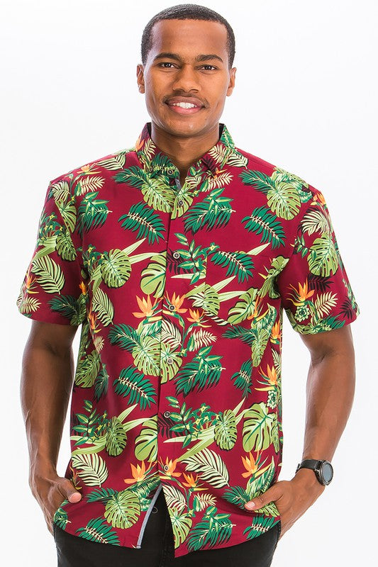 Mens Hawaiian print Button Down Shirt