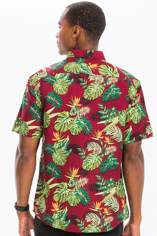 Mens Hawaiian print Button Down Shirt