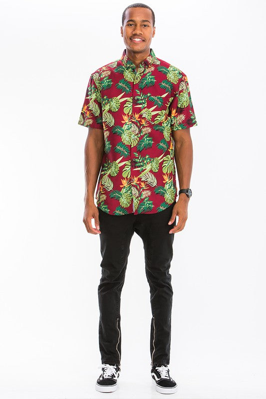 Mens Hawaiian print Button Down Shirt