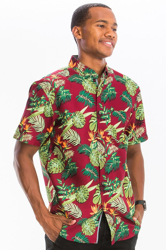 Mens Hawaiian print Button Down Shirt