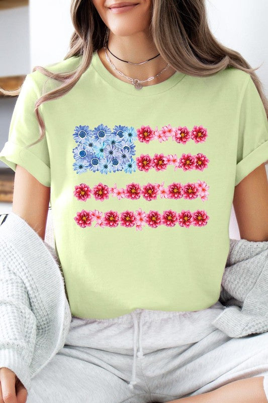 Flower USA Flag Graphic T Shirts