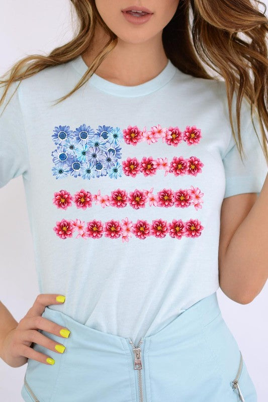 Flower USA Flag Graphic T Shirts