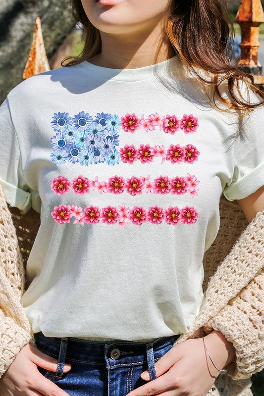 Flower USA Flag Graphic T Shirts