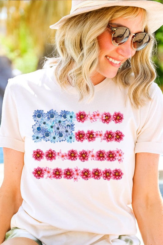 Flower USA Flag Graphic T Shirts