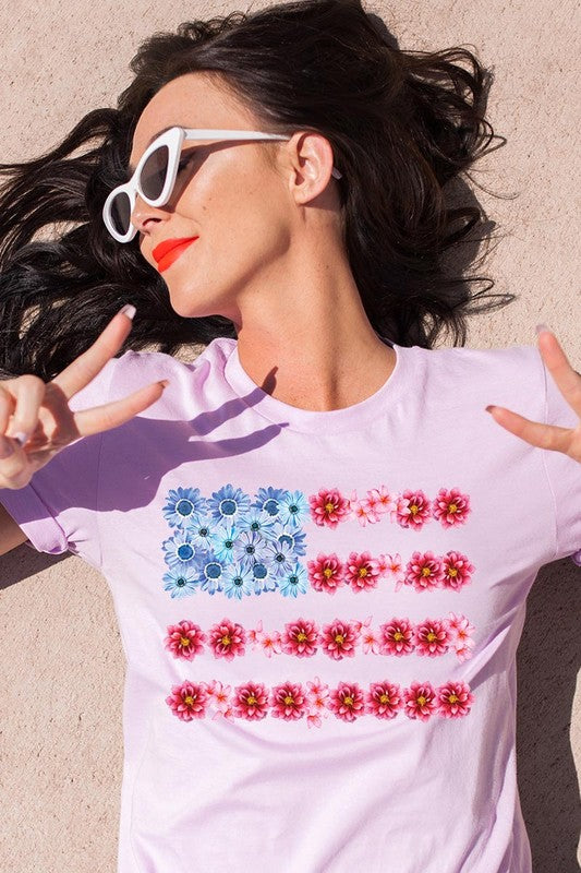 Flower USA Flag Graphic T Shirts