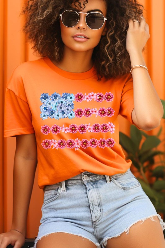 Flower USA Flag Graphic T Shirts