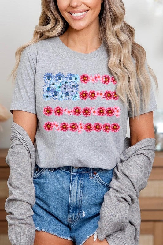 Flower USA Flag Graphic T Shirts