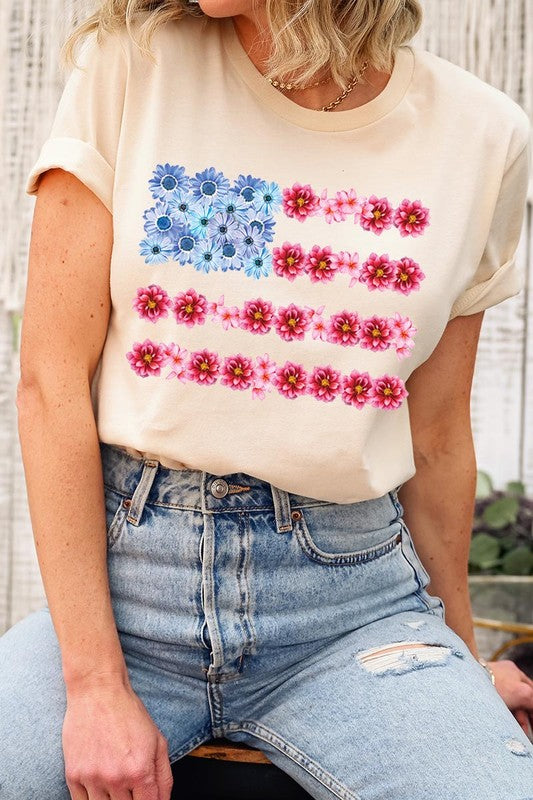 Flower USA Flag Graphic T Shirts