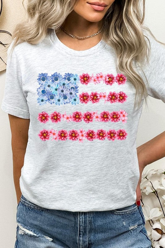 Flower USA Flag Graphic T Shirts
