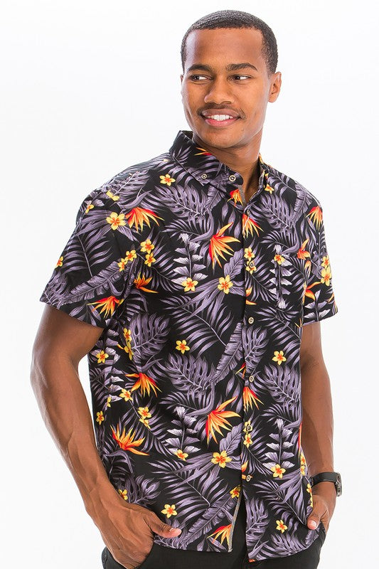 Men's Hawaiian Print Button Down Shirt