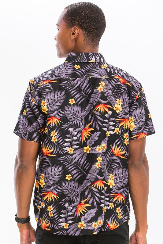 Men's Hawaiian Print Button Down Shirt