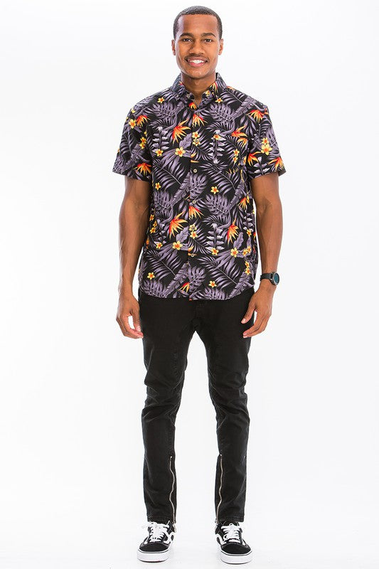 Men's Hawaiian Print Button Down Shirt