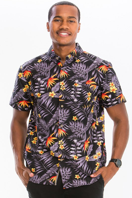 Men's Hawaiian Print Button Down Shirt