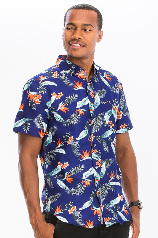 Men's Hawaiian Print Button Down Shirt