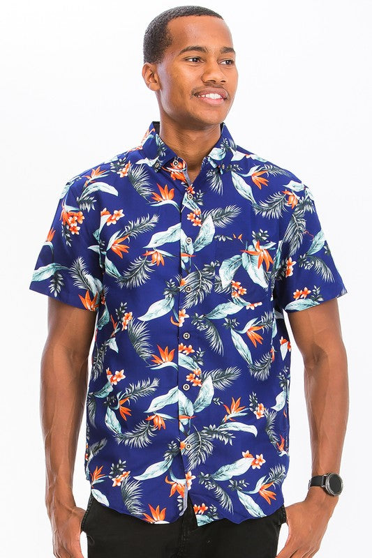 Men's Hawaiian Print Button Down Shirt