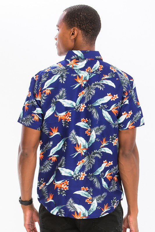 Men's Hawaiian Print Button Down Shirt