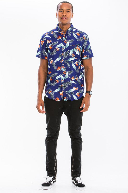 Men's Hawaiian Print Button Down Shirt