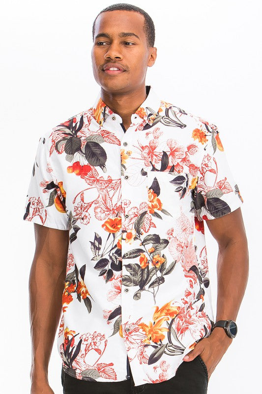 Men's Hawaiian Print Button Down Shirt