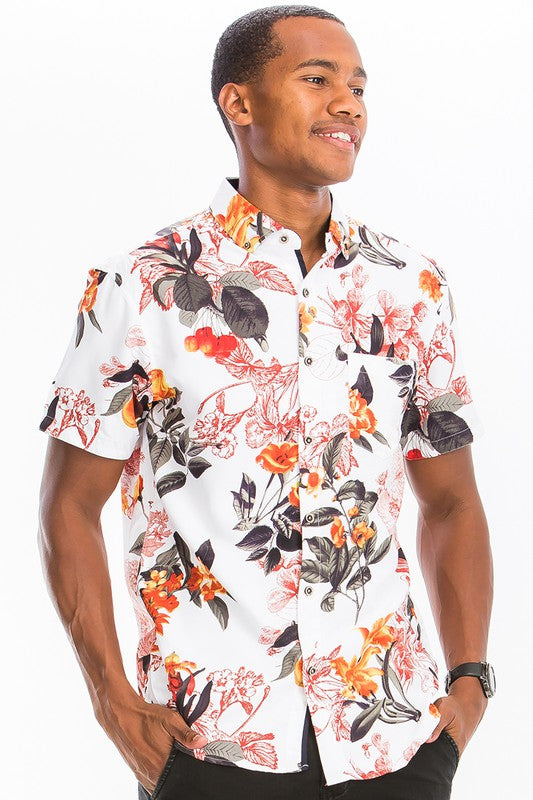 Men's Hawaiian Print Button Down Shirt