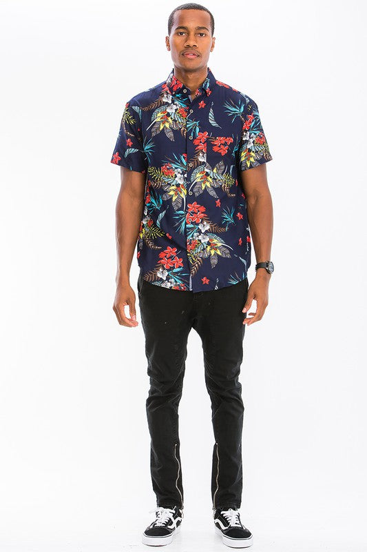 Men's Hawaiian Print Button Down Shirt