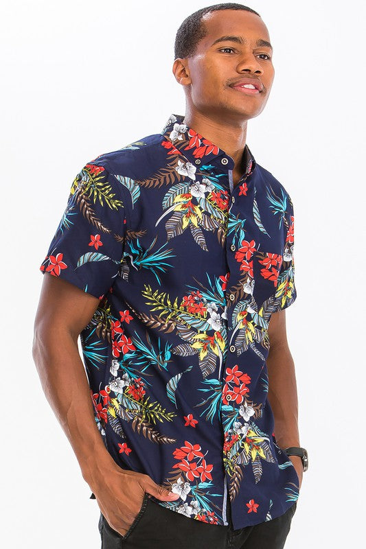 Men's Hawaiian Print Button Down Shirt