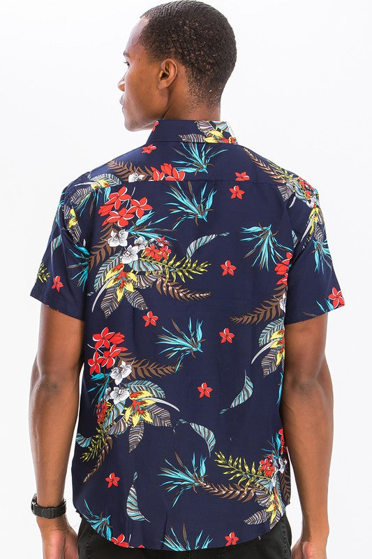 Men's Hawaiian Print Button Down Shirt