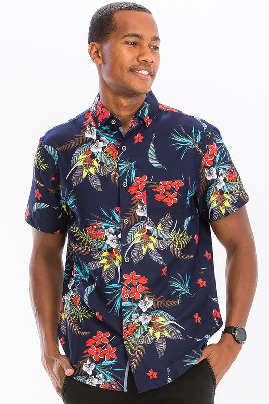 Men's Hawaiian Print Button Down Shirt