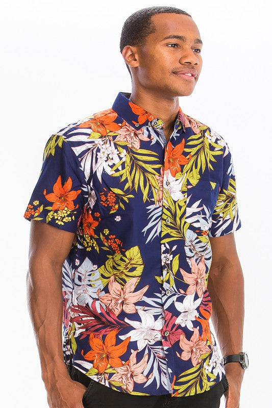 Men's Hawaiian Print Button Down Shirt