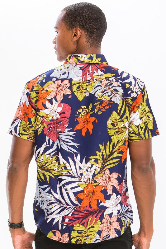 Men's Hawaiian Print Button Down Shirt