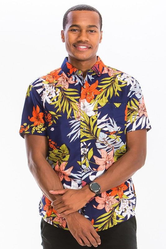 Men's Hawaiian Print Button Down Shirt