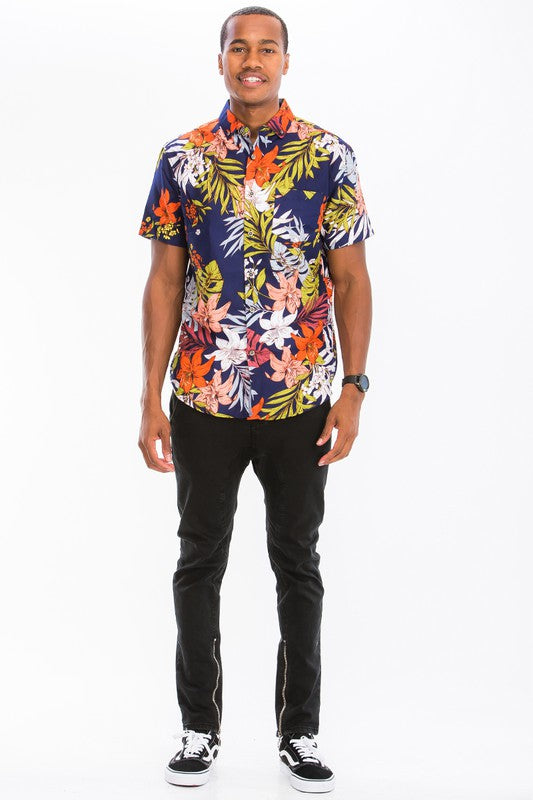 Men's Hawaiian Print Button Down Shirt