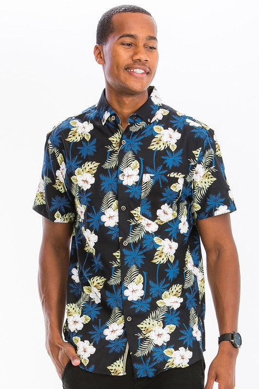 Men's Hawaiian Print Button Down Shirt