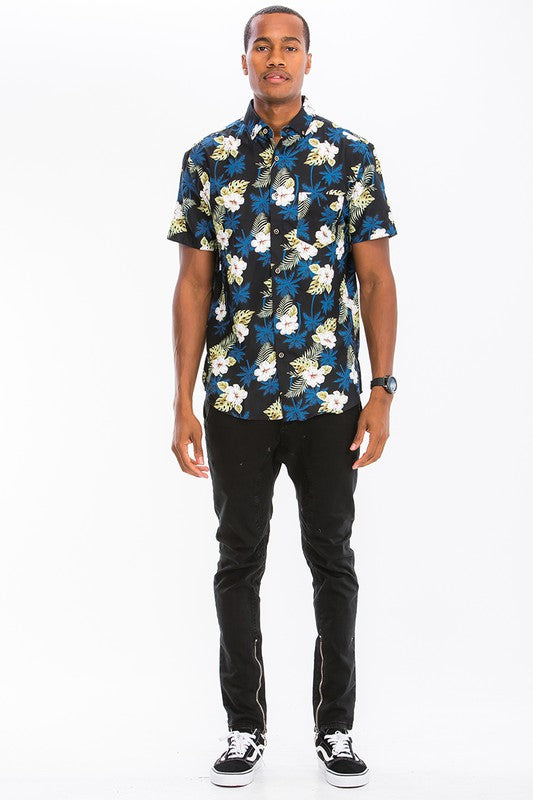 Men's Hawaiian Print Button Down Shirt